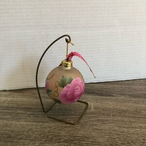 German Hand Painted Floral Blown Glass Ornament